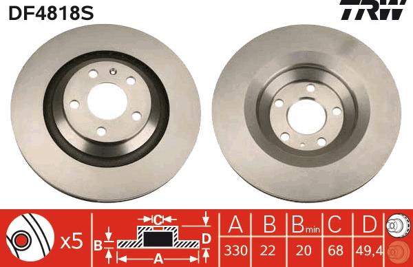 TRW DF4818S - Тормозной диск autospares.lv