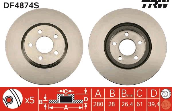 TRW DF4874S - Тормозной диск autospares.lv