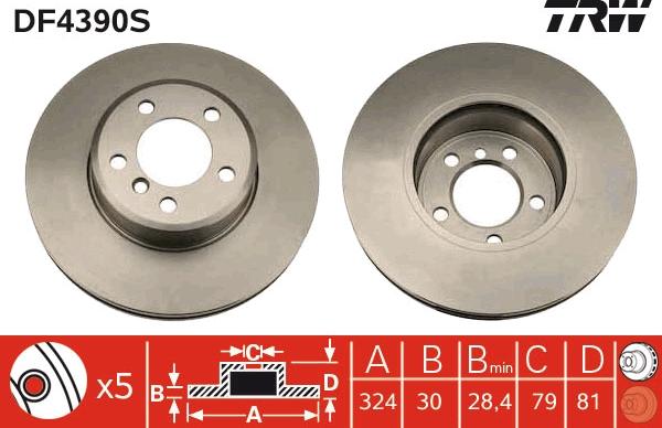 TRW DF4390S - Тормозной диск autospares.lv