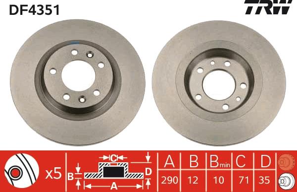 TRW DF4351 - Тормозной диск autospares.lv