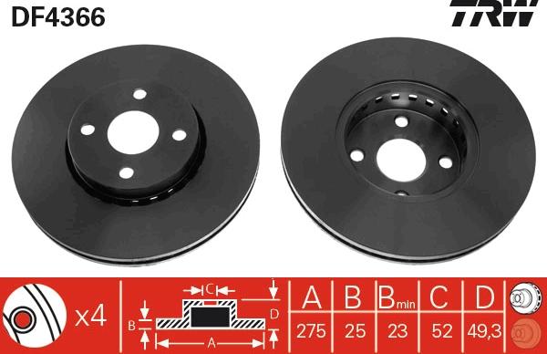 TRW DF4366 - Тормозной диск autospares.lv