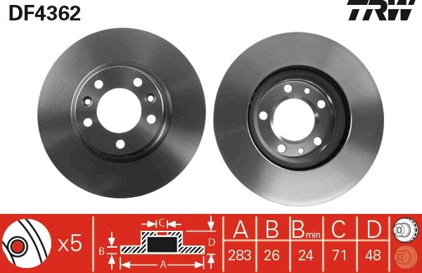 TRW DF4362 - Тормозной диск autospares.lv