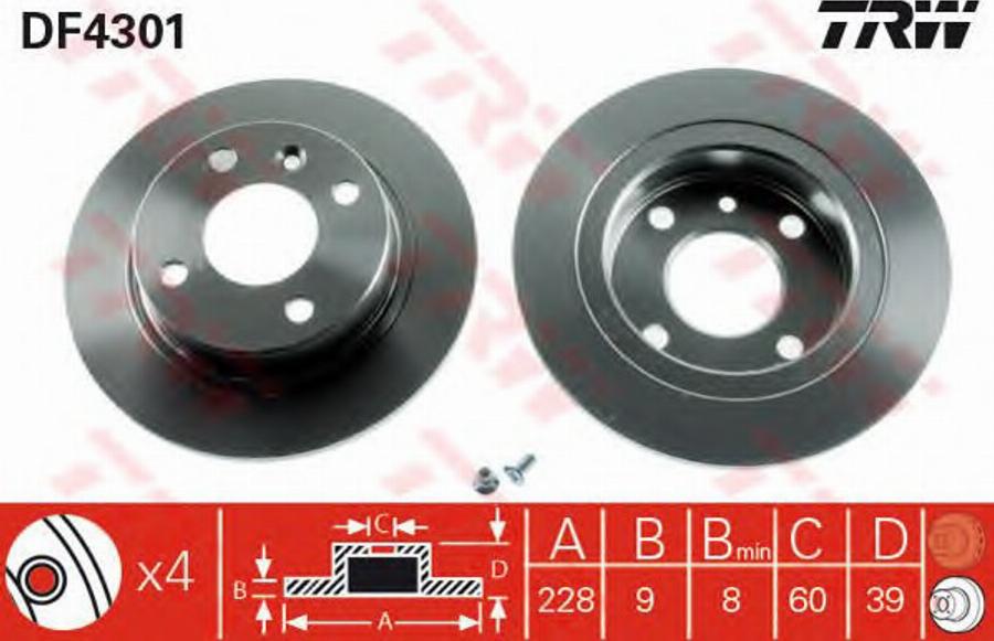 TRW DF4301BP - Тормозной диск autospares.lv