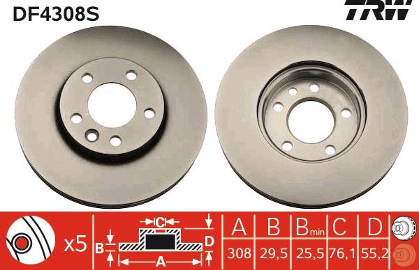 TRW DF4308S - Тормозной диск autospares.lv