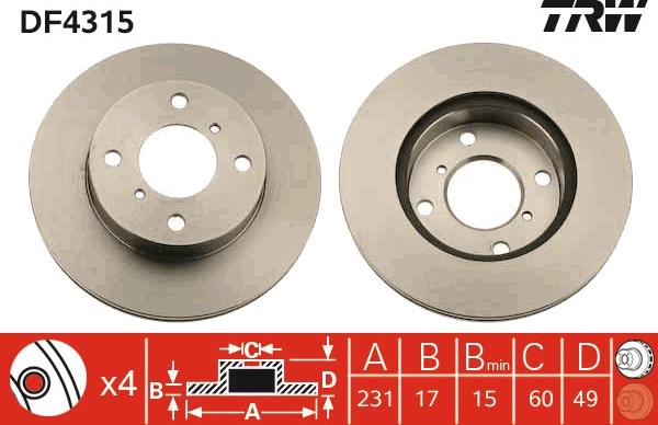 TRW DF4315 - Тормозной диск autospares.lv