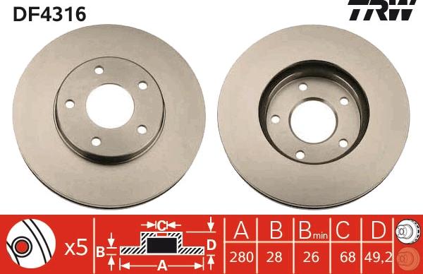 TRW DF4316 - Тормозной диск autospares.lv