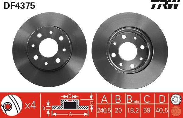 TRW DF4375 - Тормозной диск autospares.lv