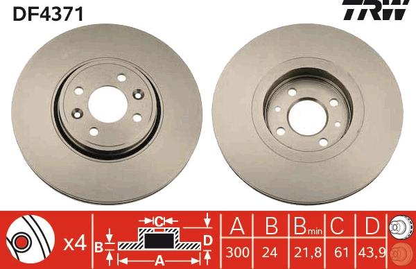 TRW DF4371 - Тормозной диск autospares.lv