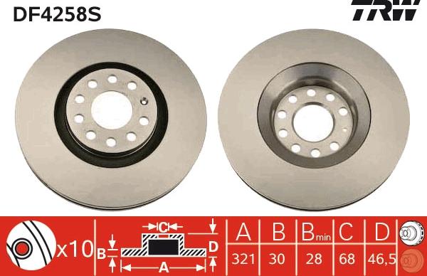 TRW DF4258S - Тормозной диск autospares.lv