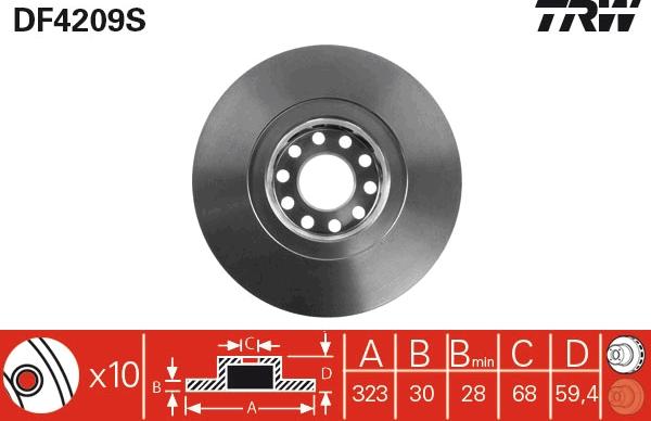 TRW DF4209S - Тормозной диск autospares.lv