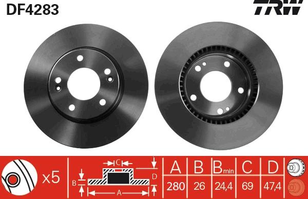 TRW DF4283 - Тормозной диск autospares.lv