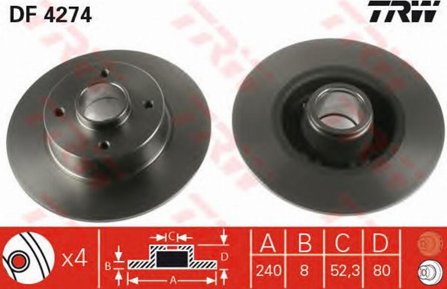 TRW DF4274BPS - Тормозной диск autospares.lv