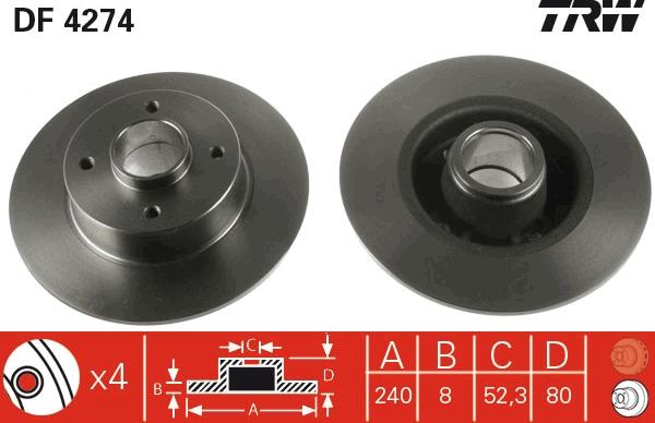 TRW DF4274 - Тормозной диск autospares.lv