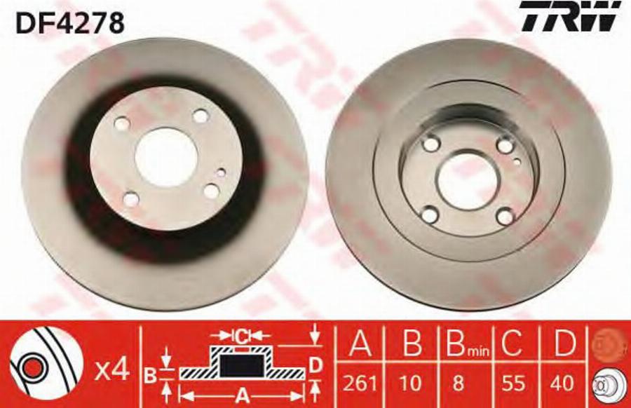 TRW DF4278BP - Тормозной диск autospares.lv