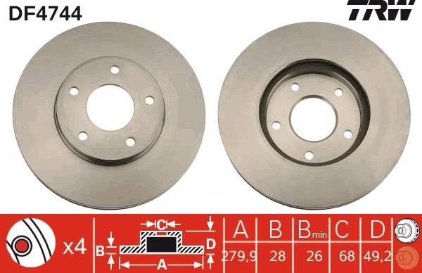 TRW DF4744 - Тормозной диск autospares.lv