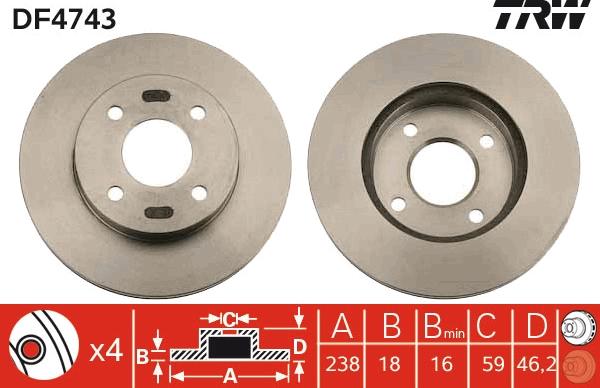 TRW DF4743 - Тормозной диск autospares.lv
