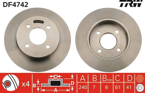 TRW DF4742 - Тормозной диск autospares.lv