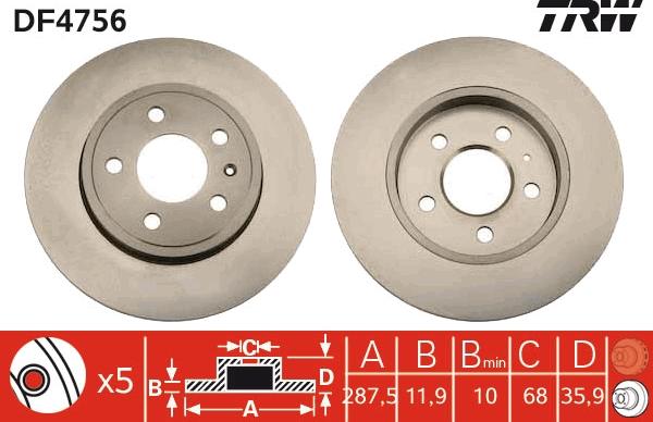 TRW DF4756 - Тормозной диск autospares.lv