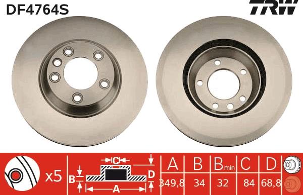 TRW DF4764S - Тормозной диск autospares.lv