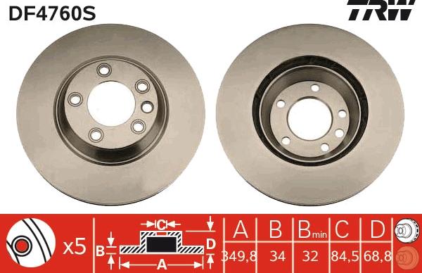 TRW DF4760S - Тормозной диск autospares.lv