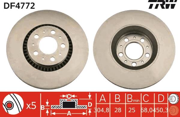 TRW DF4772 - Тормозной диск autospares.lv