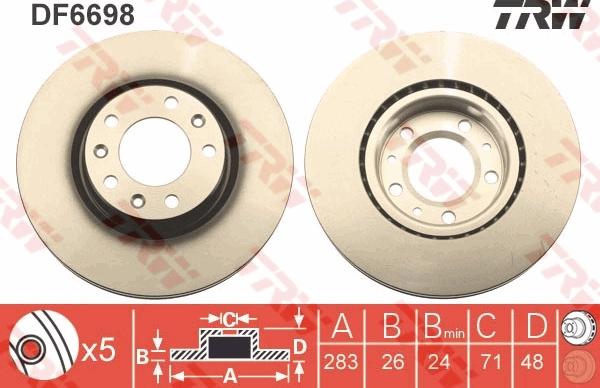 TRW DF6698 - Тормозной диск autospares.lv