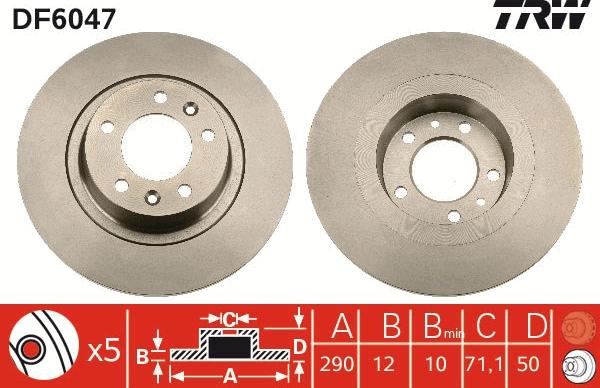 TRW DF6047 - Тормозной диск autospares.lv