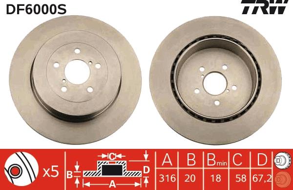 TRW DF6000S - Тормозной диск autospares.lv