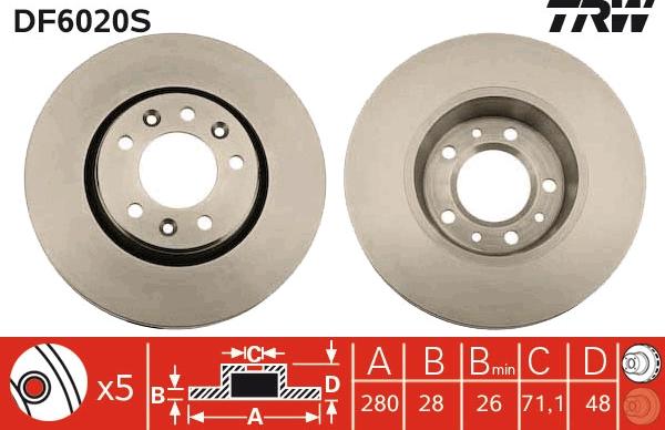 TRW DF6020S - Тормозной диск autospares.lv