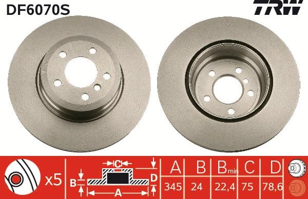 TRW DF6070S - Тормозной диск autospares.lv