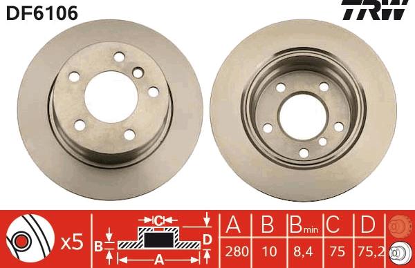 TRW DF6106 - Тормозной диск autospares.lv