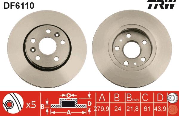 TRW DF6110 - Тормозной диск autospares.lv