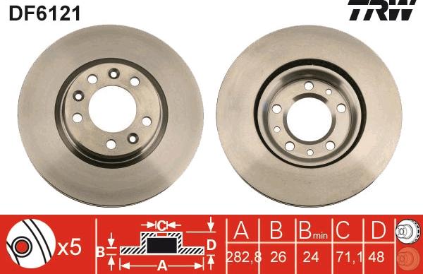 TRW DF6121 - Тормозной диск autospares.lv