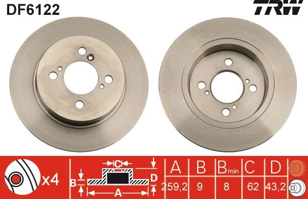 TRW DF6122 - Тормозной диск autospares.lv