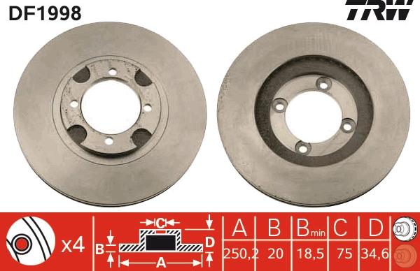 TRW DF1998 - Тормозной диск autospares.lv