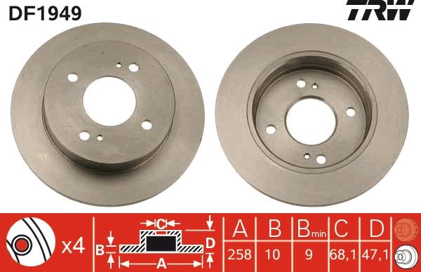 TRW DF1949 - Тормозной диск autospares.lv