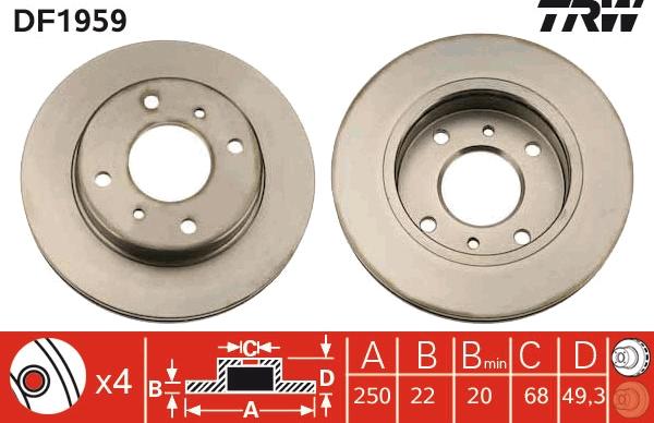 TRW DF1959 - Тормозной диск autospares.lv