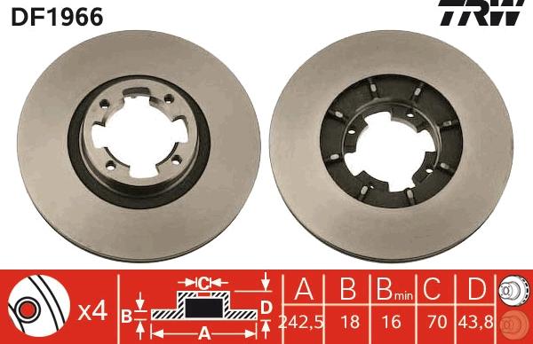 TRW DF1966 - Тормозной диск autospares.lv