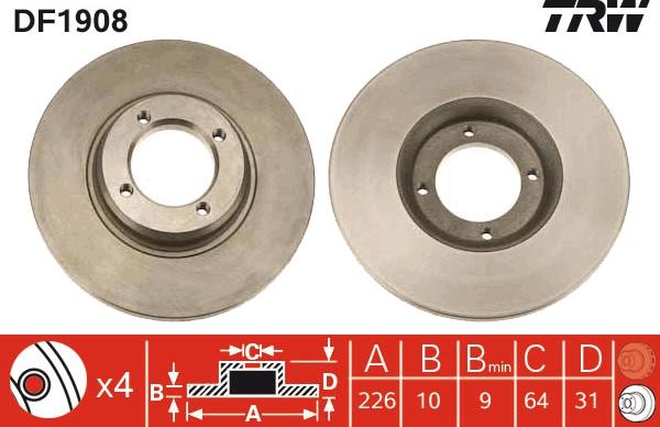 TRW DF1908 - Тормозной диск autospares.lv