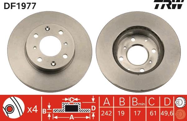 TRW DF1977 - Тормозной диск autospares.lv