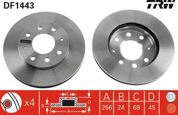 TRW DF1443 - Тормозной диск autospares.lv