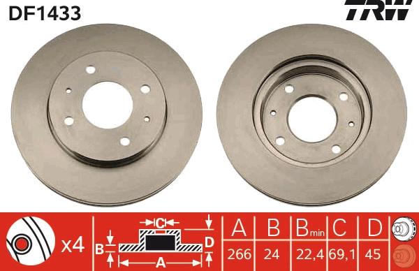 TRW DF1433 - Тормозной диск autospares.lv