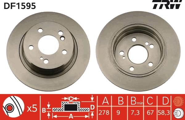 TRW DF1595 - Тормозной диск autospares.lv