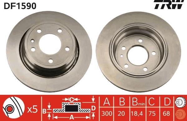 TRW DF1590 - Тормозной диск autospares.lv