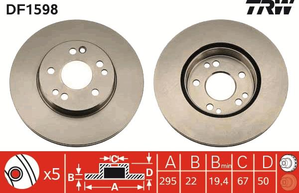 TRW DF1598 - Тормозной диск autospares.lv