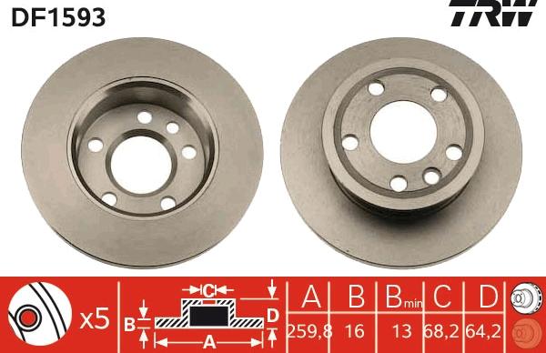 TRW DF1593 - Тормозной диск autospares.lv