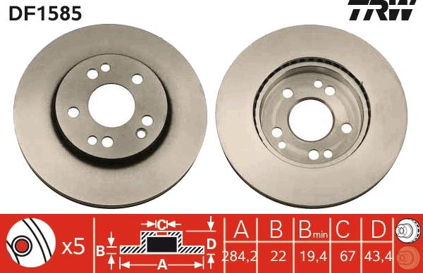 TRW DF1585 - Тормозной диск autospares.lv
