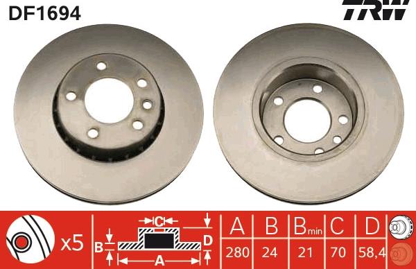 TRW DF1694 - Тормозной диск autospares.lv