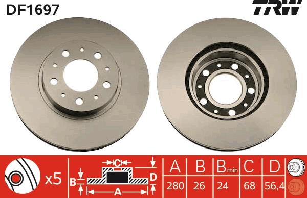 TRW DF1697 - Тормозной диск autospares.lv