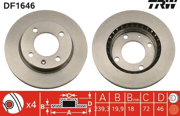 TRW DF1646 - Тормозной диск autospares.lv